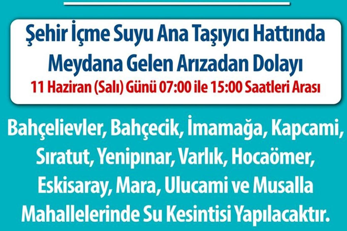 Adıyaman Belediyesi'nden su kesintisi uyarısı